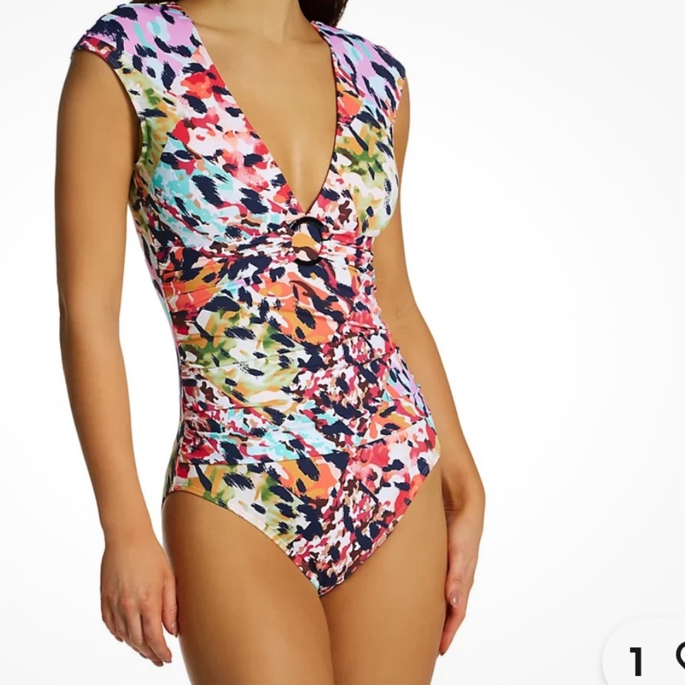 Bleu Rod Beattie One Piece Swimsuit Party Animal cap sleeve Tummy Control 12